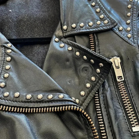 Studded Vintage Distressed Black Leather Jacket Women's Small - Picture 7 of 14